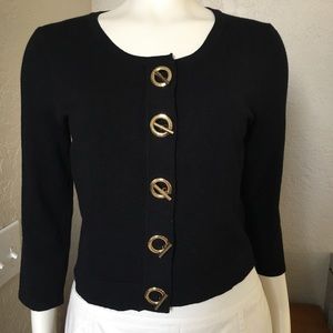 Spense Black Crop Cardigan Sz S Large Gold Clasps